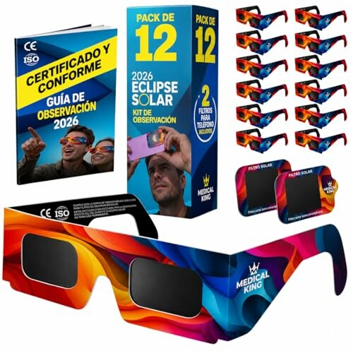 12 Gafas Eclipse Solar Homologadas ISO 12312-2