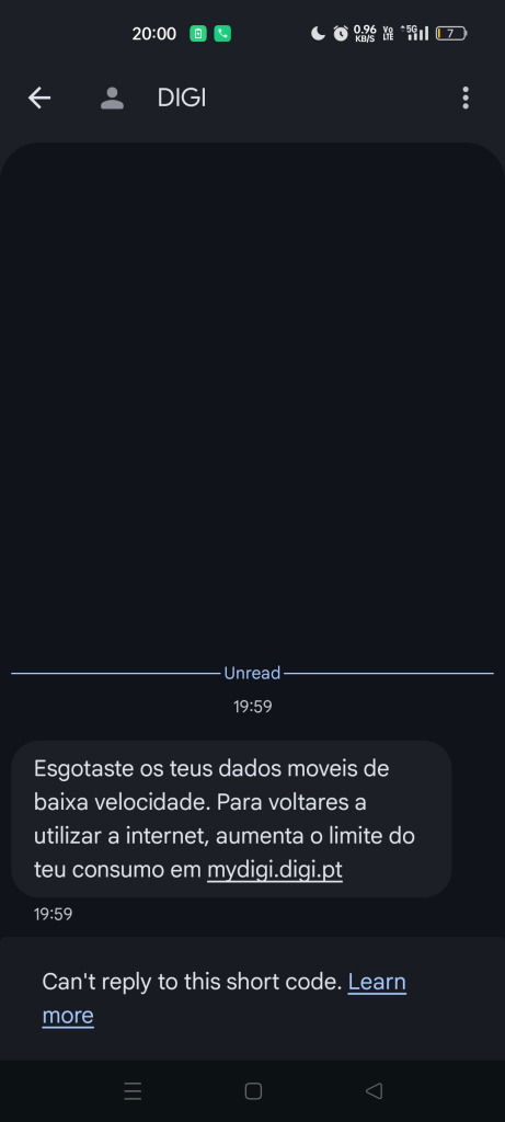 SMS que recebes ao atingir 3 TB