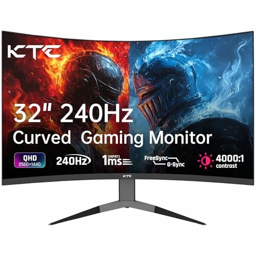 KTC Monitor 32 Inch Curved 1000R, Gaming Monitor 2K WQHD