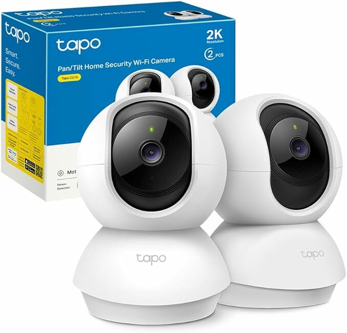 Tapo TP-Link C210 (2-Pack) - Câmara IP WiFi 360° câmara de vigilância 2K (3 MP), visão noturna suporta cartão SD até 512 GB