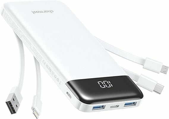 Charmast Power Bank 10000 mAh com cabos integrados