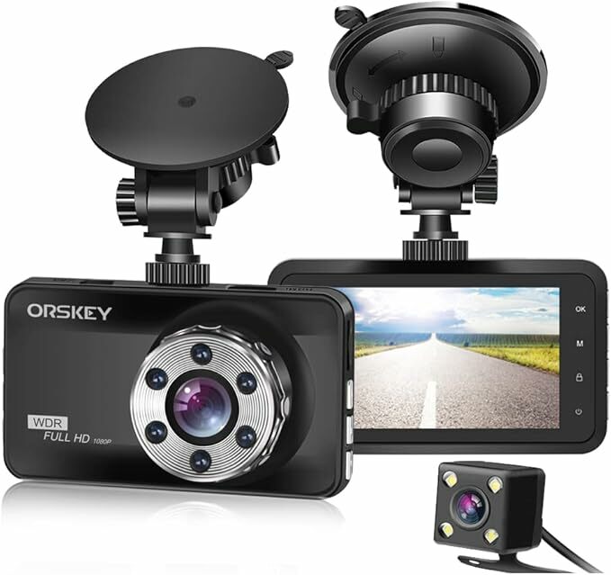 ORSKEY Câmara dupla de vigilância de carro, parte interna frontal e traseira 1080P Full HD 170