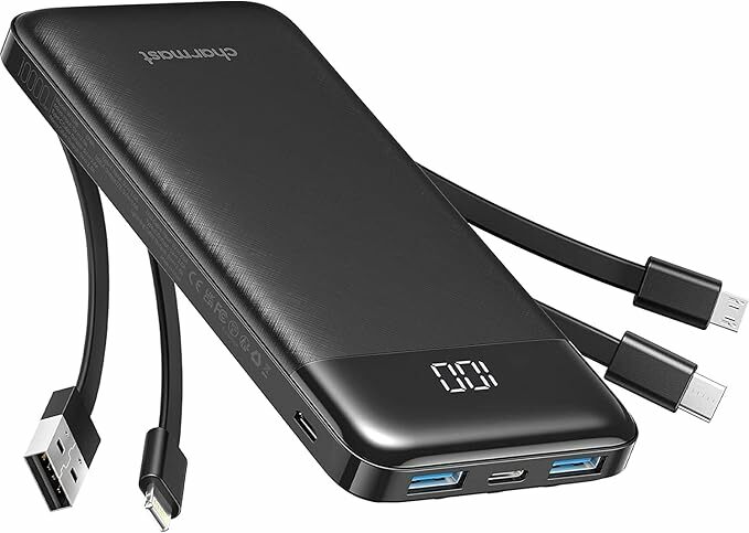 Charmast Power Bank 10000 mAh com cabos integrados