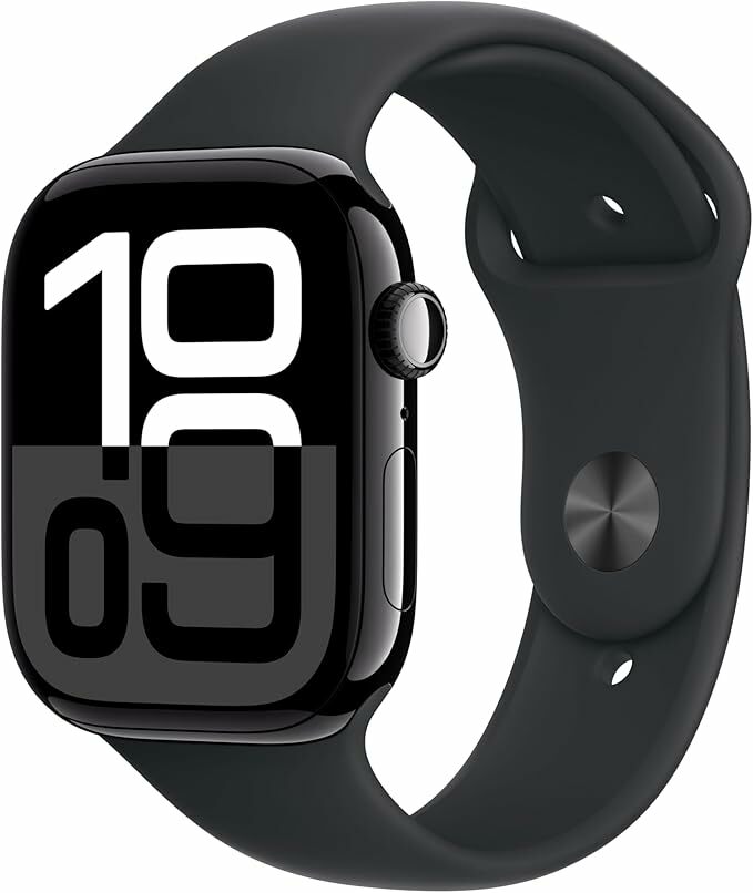 Apple Watch Series 10 GPS Smartwatch com caixa de alumínio preto brilhante de 46 mm e correia