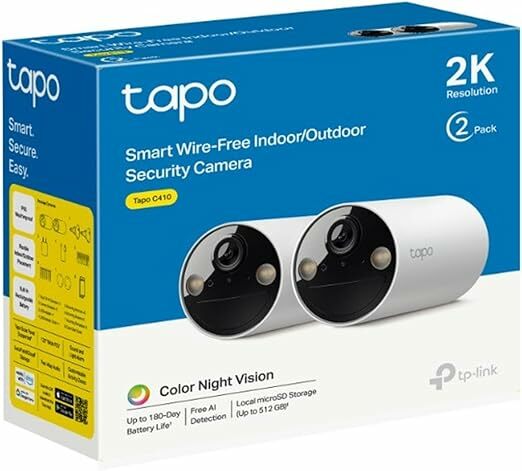 Tapo C410 (pacote de 2), visão noturna colorida 2K 3MP