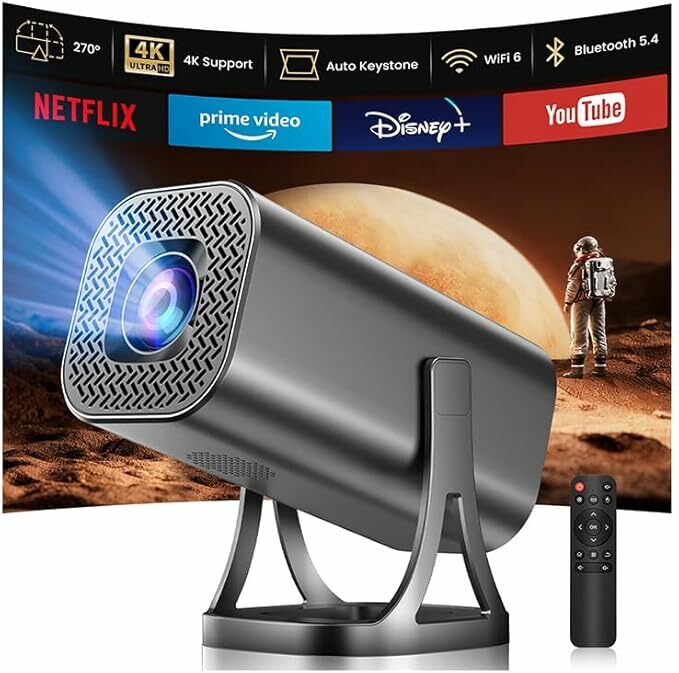 Projetor portátil com WiFi 6 Bluetooth 5.4, suporte 1080P 4K 22000 lúmenes