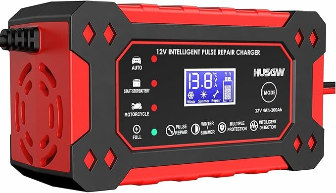 Husgw 12V6A Carregador de bateria, carregador de bateria inteligente