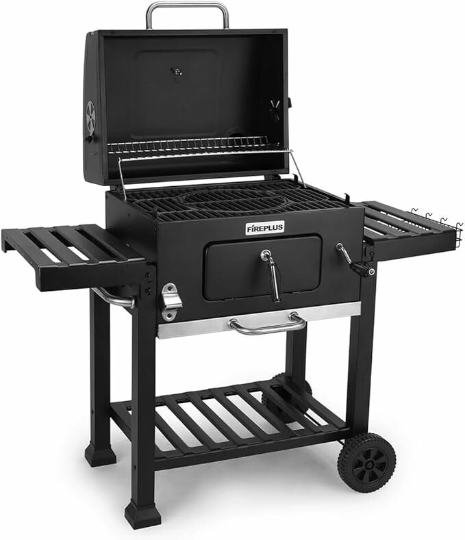 Amig - Churrasco Fireplus portátil de carbono | churrasqueira com rodas e bandejas laterais