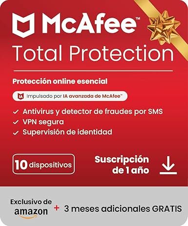 McAfee Total Protection 2023 | 15 meses | Exclusivo na Amazon | 10 dispositivos, software de segurança na Internet com antivírus, VPN | Baixar código