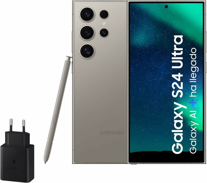 Samsung Galaxy S24 Ultra e carregador de 45W, telemóvel com IA, smartphone Android, 12 GB RAM, 256 GB