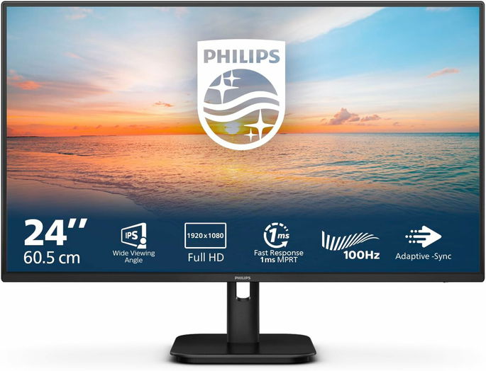 Philips 24E1N1100A Monitor Full HD de 24 polegadas, altifalante integrado, tempo de resposta de 1 ms (1920 x 1080, 100 Hz, VGA, HDMI 1,4) preto