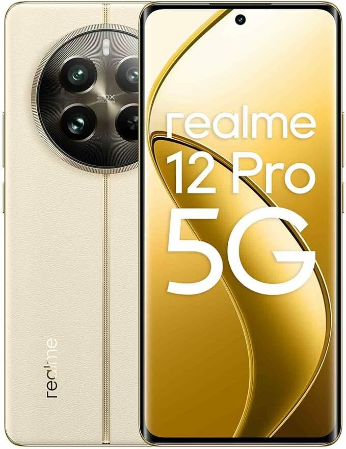 realme Telemóvel 12 Pro 5G 8 256 GB, câmara para retratos com teleobjetiva, Sony IMX882 com OIS, ecrã de visão curva de 120 Hz, processador Snapdragon 6 de 1.ª geração 5G, Navigator bege
