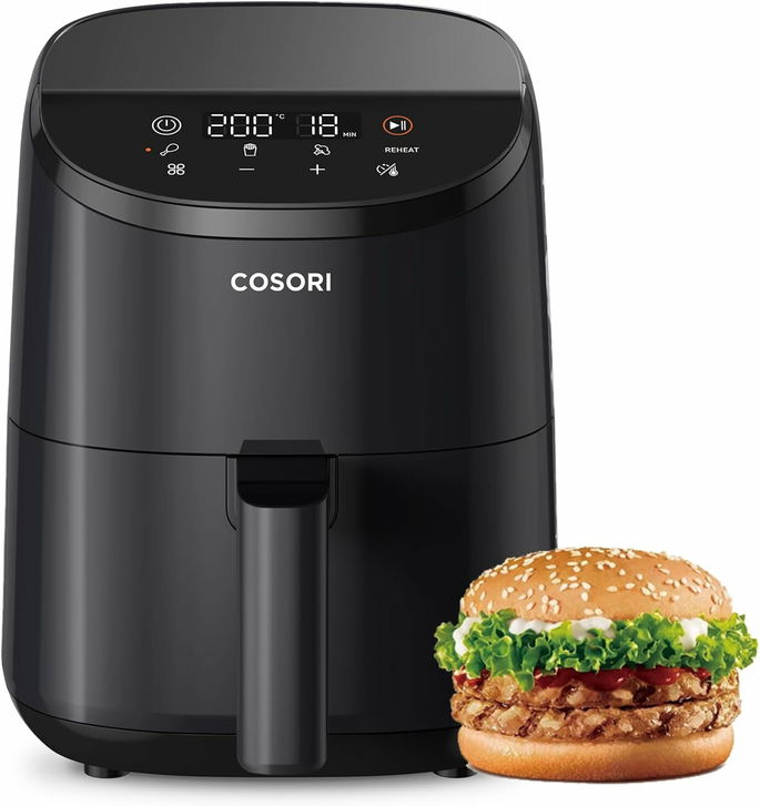 COSORI Frigideira de ar 2 L, Air Fryer compacto com ecr&atilde; t&aacute;ctil intuitivo, 900 W, 30 receitas online, fritadeira sem &oacute;leo adequada para m&aacute;quina de lavar lou&ccedil;a, economizar energia em sil&ecirc;ncio, preto