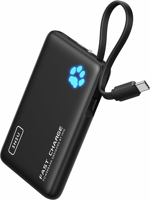 INIU 45W Power Bank 10000 mAh, bateria externa de carregamento rápido com cabo USB C integrado