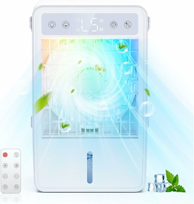 Ar condicionado portátil silencioso de 1500 ml, refrigerador de ar USB, mini ar condicionado controlo remoto, 5 velocidades