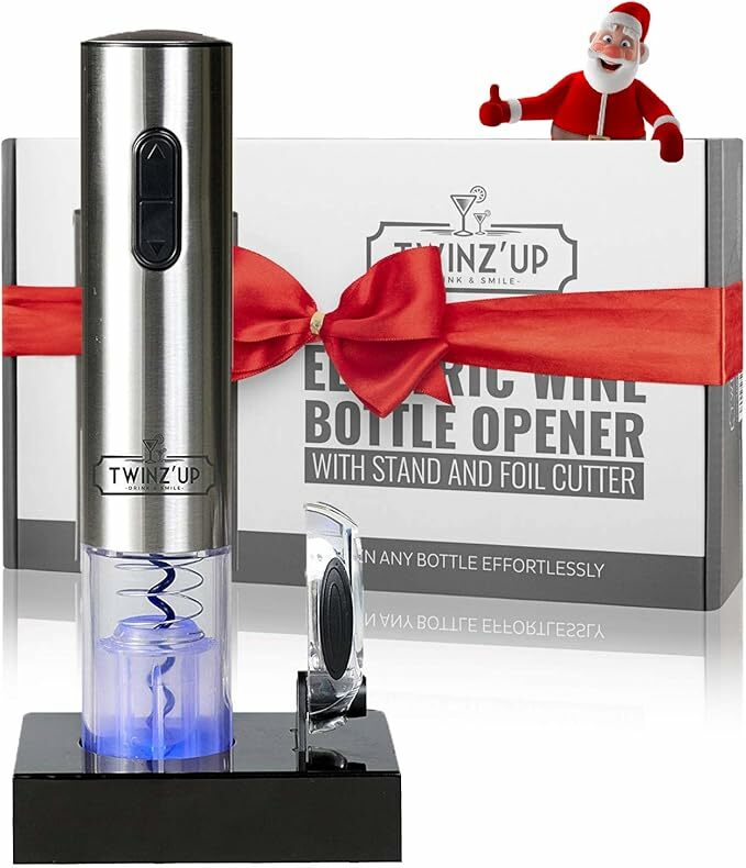 Twinz'up Saca-rolhas elétrico sem fios - Abridor profissional de vinho elétrico recarregável (base de recarga) com cápsulas curtas - caixa de presente