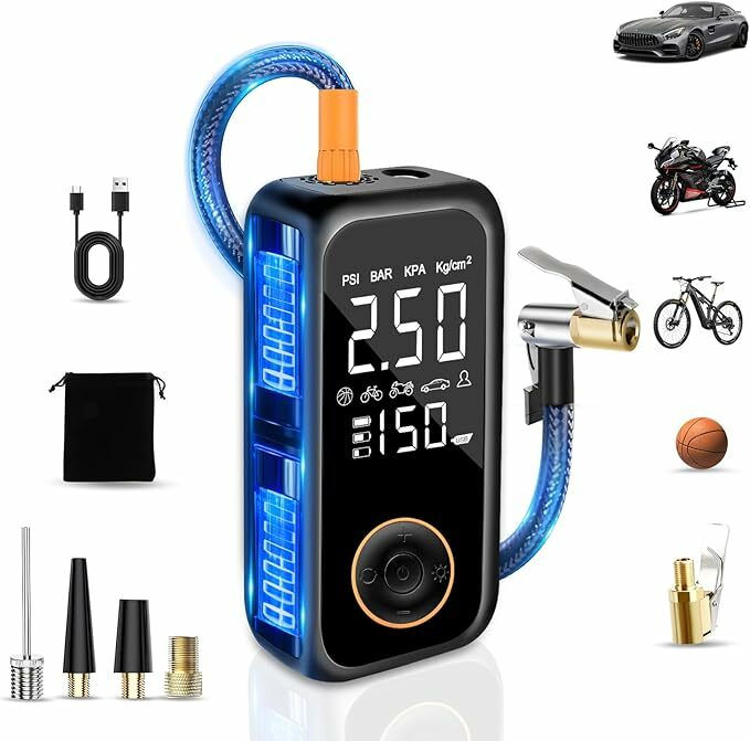 Mini compressor de ar portátil, 8000 mAh insuflador de rodas de carro