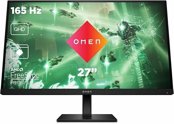 HP OMEN 27q Monitor Gaming QHD de 27" (2560 x 1440 a 165 Hz, IPS, 16:9, 1 ms, HDMI, antirreflexo, HDR, DisplayPort, AMD FreeSync Premium, compat&iacute;vel com consolas) preto