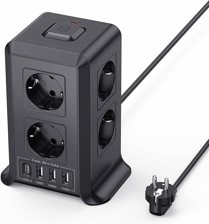 Torre com tomadas com tomadas, tomada USB 8 tomadas