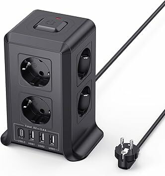 Torre com tomadas com tomadas, tomada USB 8