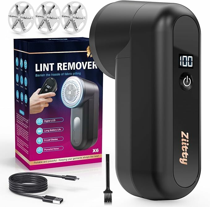Ziitty Removedor de borbotos elétrico roupa - remove bolas da roupa, ecrã LCD