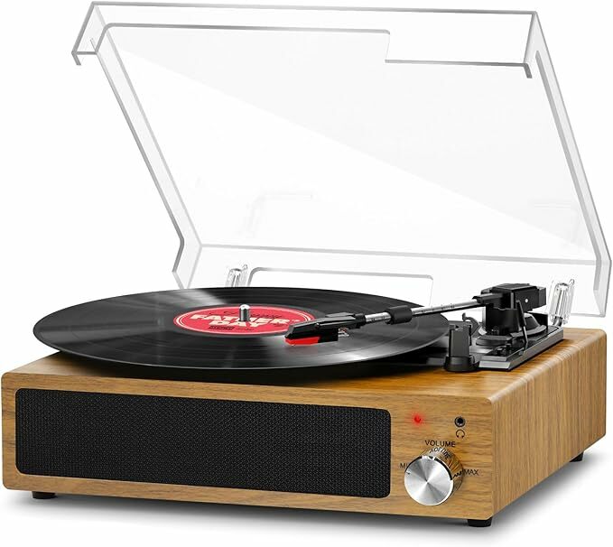 FYDEE Gira-discos de vinil Bluetooth vintage com 3 velocidades (33/45/78 rpm) e 2 altifalantes