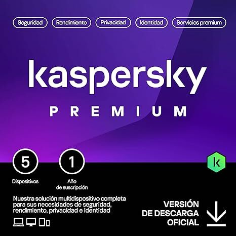Kaspersky Premium 2024: seguran&ccedil;a total para 5 dispositivos, VPN ilimitada, antiphishing, firewall e suporte 24/7.