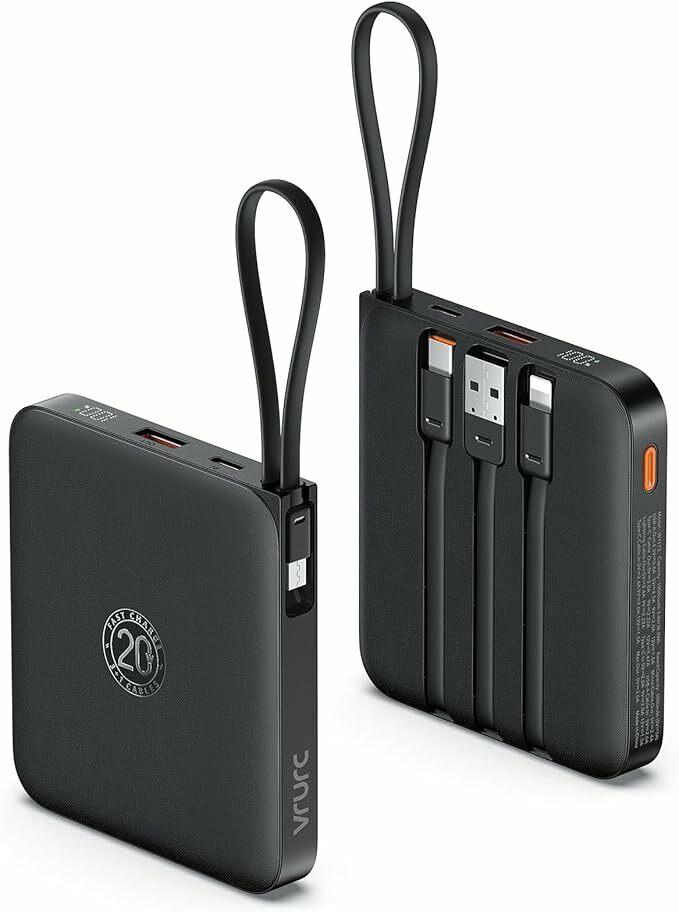 VRURC Power Bank 10000 mAh com 4 cabos integrados
