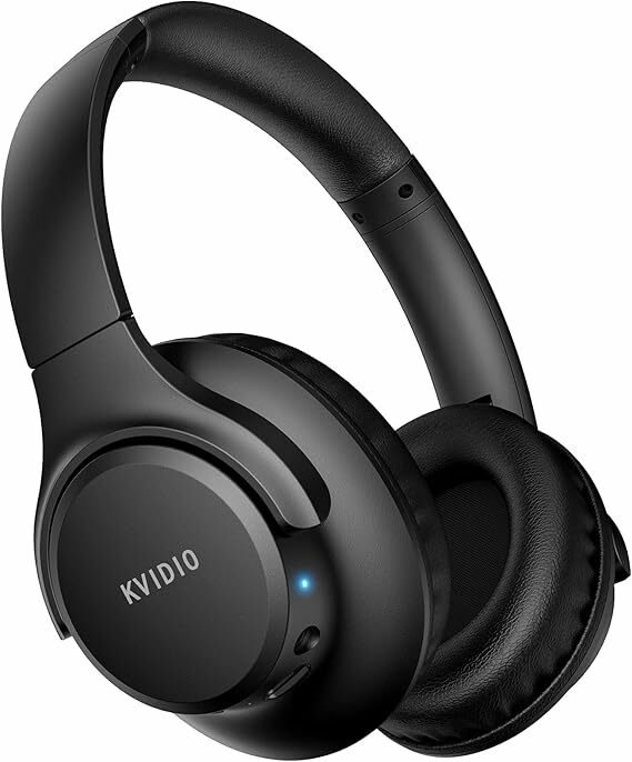 KVIDIO Auriculares sem fios Bluetooth, 65 horas de reprodução, auriculares Bluetooth, capacetes leves dobráveis com microfone, graves profundos