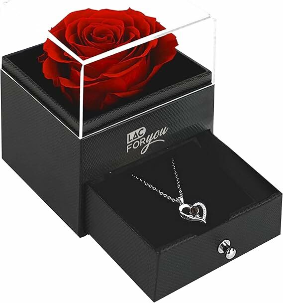 Rosa eterna natural preservada com colar - presente dia da mãe