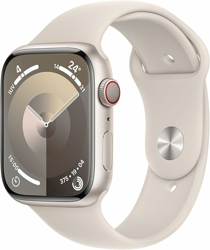 Apple Watch Series 9 [GPS Cellular] Smartwatch com caixa de alumínio em branco estrela de 45 mm e correia desportiva branca estrela