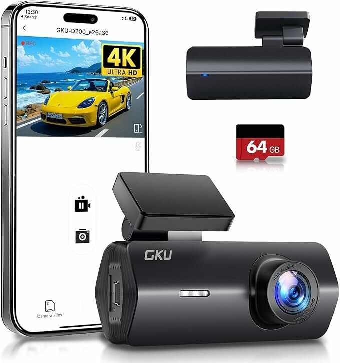 Câmara de carro WiFi GKU Dashcam UHD 4K 2160P