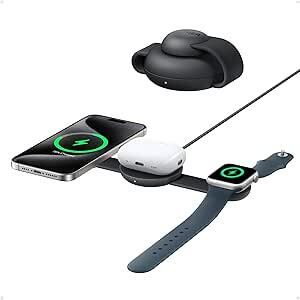 Anker MagGo Estação de carregamento sem fios 3 em 1, compatível com MagSafe, sem fios de 15 W com certificação Qi2, para Iphone