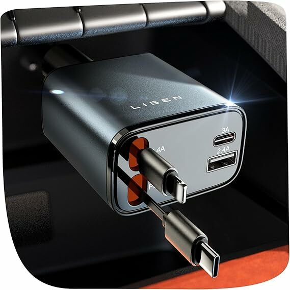 LISEN 4 em 1 carregador carro carregamento rápido USB C retroátil