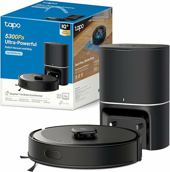 Tapo RV30 MAX Plus - Aspirador robô, potência de sucção ultra de 5300 Pa com limpeza