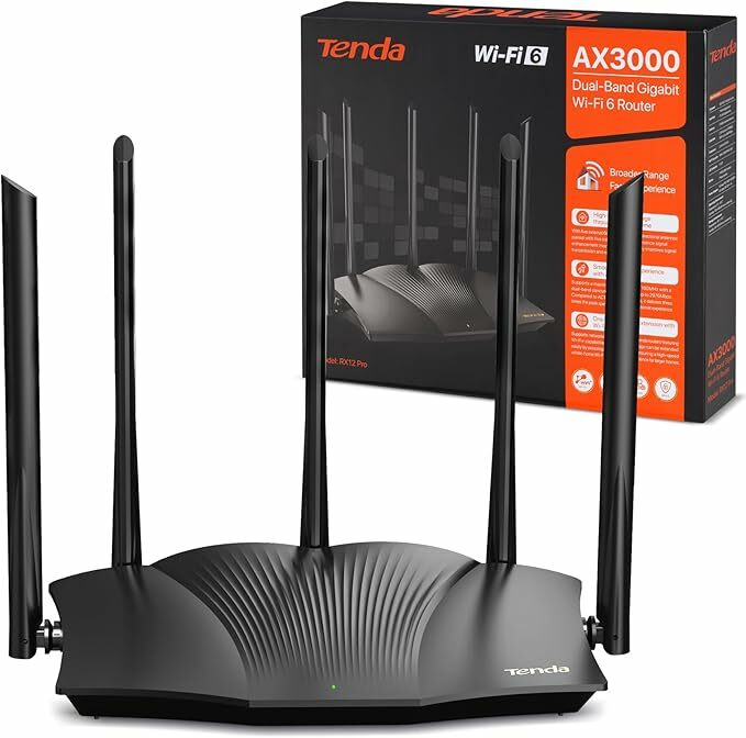 Tenda RX12 Pro Router WiFi 6 AX3000, banda dupla 2,4/5 Ghz