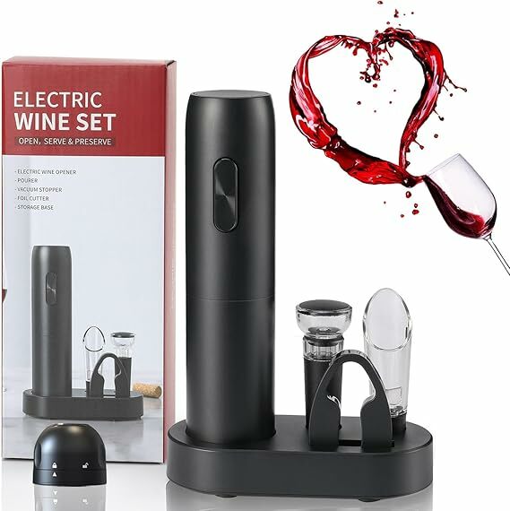 ZOYIDOUX Abridor de vinho elétrico 6 em 1 conjunto, saca-rolhas elétrico com base