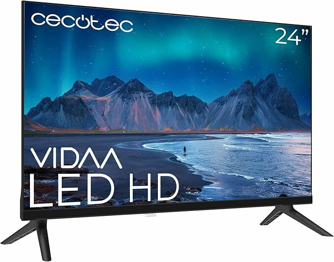 Cecotec Smart TV, televisão LED de 24 polegadas resolução HD A5 série ALH50024. Smart TV VIDAA, sistema Dolby áudio