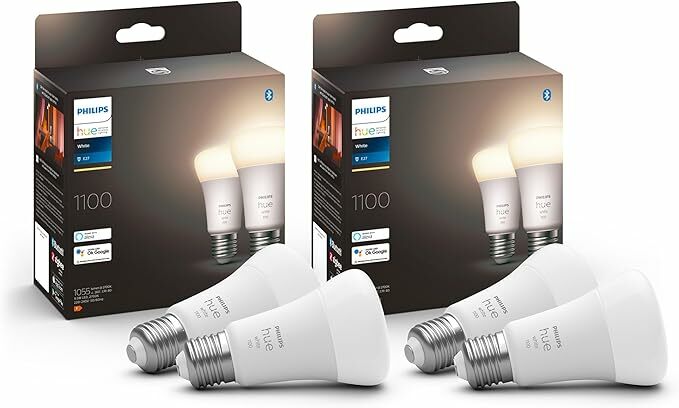 PhilipsHueWhite E27 Lâmpadas inteligentes LED, Pack x 4un, 1055lm, luz branca quente