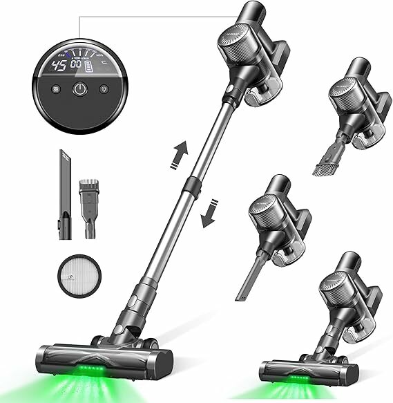 Ultenic U12 Vesla aspirador sem cabo de 45 Kpa, tecnologia de luz verde e anti-embaraços