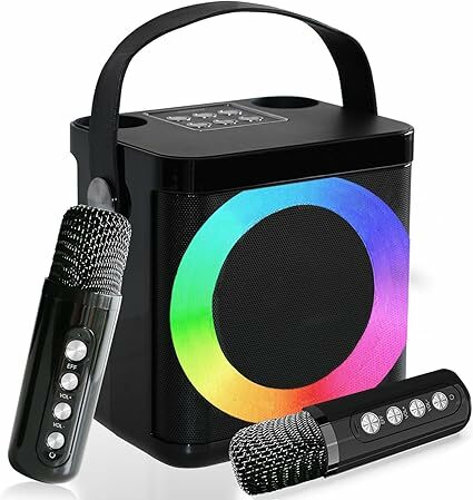 Máquina de karaokê, máquina de karaoke portátil com microfones sem fios para adultos e crianças