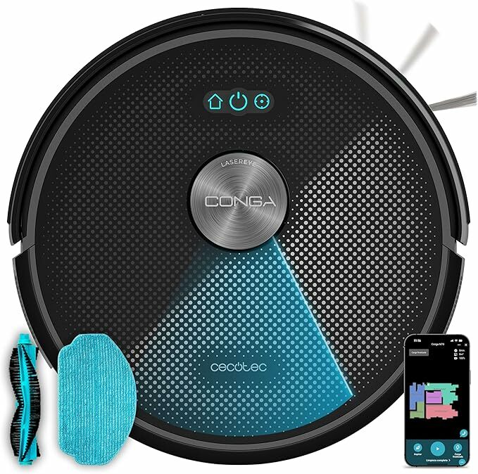 Conga M50 Robô aspirador. Navegação a laser. 5000 Pa de pressão de sucção. - de autonomia. Escova multifunções para todas as superfícies.