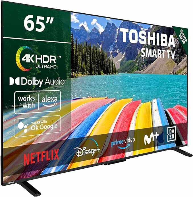 TOSHIBA 65UV2363DG Smart TV 4K UHD de 65", sem molduras, com HDR10, áudio Dolby, compatível com assistente de voz Alexa e Google, Bluetooth