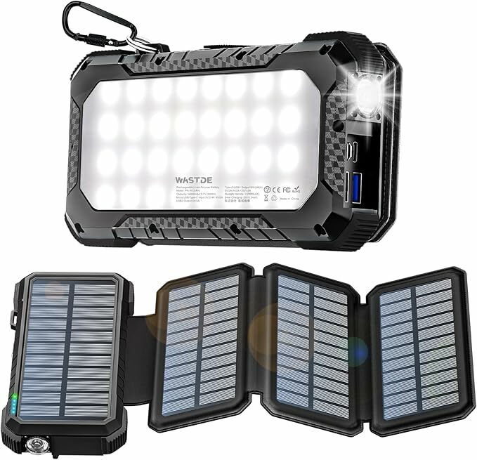 WASTDE Power Bank Solar 26800 mAh com 4 painéis solares