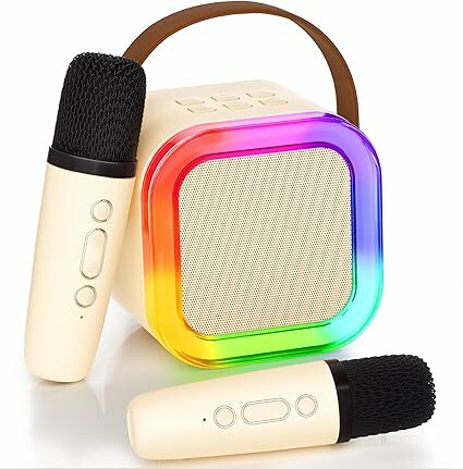 Ankuka Karaoke Karaoke infantil com 2 microfones mini altifalante Bluetooth portátil com luzes LED