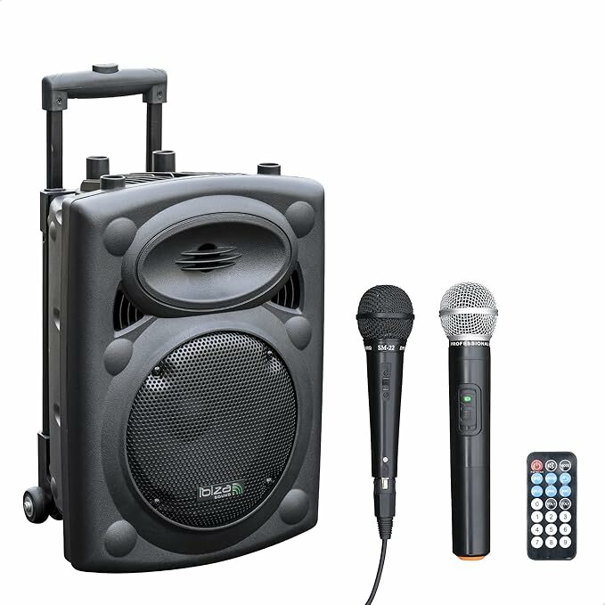 Ibiza Sound PORT8VHF-BT Sistema de som portátil e autónomo de 20 cm, Bluetooth, Wireless, potência de 200 W com alcance de até 400 W, preto
