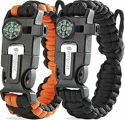 aZengear Pulseira de sobrevivência Paracord (Par) iniciador de fogo de ferros
