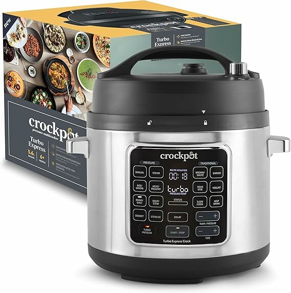 Crock-Pot Multicooker Turbo Express, opções de cozedura de 14 em 1, cozedura rápida a pressão, panela lenta, vapor, sous vide, esterilizar, turbo, cor preta, 5,6 L