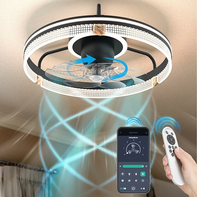 FIMEI 19,33 '' Ventoinha de teto com luz, ventilador reversível de 6 velocidades