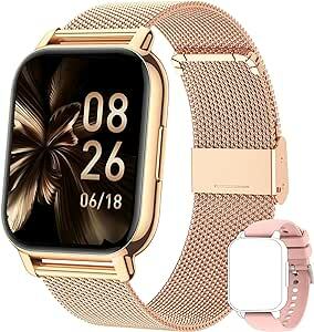 Popglory Relógio inteligente mulher, chamadas/pressão arterial/100 desportos Smartwatch mulher